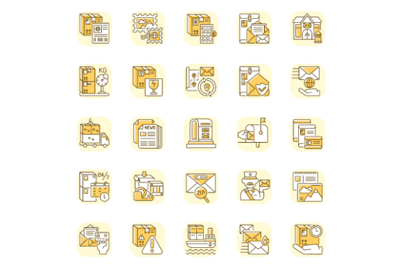 Evaluating the Postal Services Yellow Color Icons Set for Logistics Design