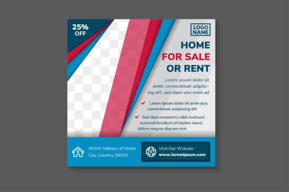 Home for Sale Square Banner Red Blue Template Guide
